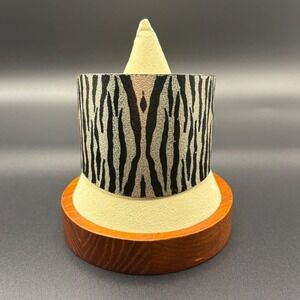 Silver Black Zebra Print Metallic Cuff Bracelet Wide Statement Animal Print